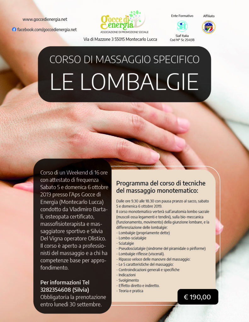 Corso di massaggio specifico la lombare